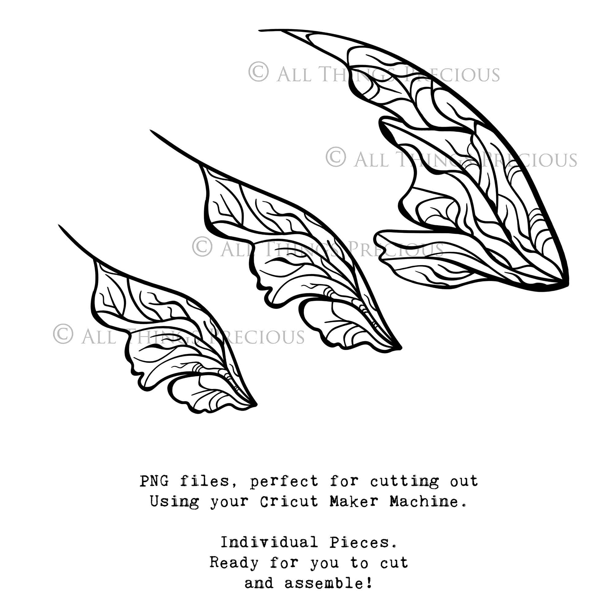 SVG & PNG Fairy Wing files for Cricut or Silhouette Cameo Cutting Machine. To create wearable fairy wings, in adult or children sizes.  Use this clipart design for Halloween Costumes, Fantasy or Cosplay or photography. These are Individual Wing Pieces, for you to cut and assemble. This is a digital product.